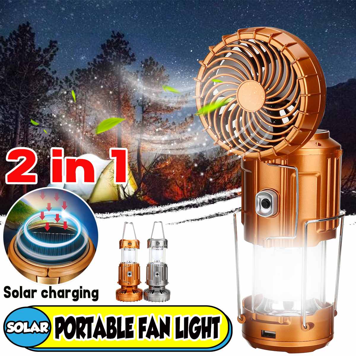 2 in 1 draagbare led-kampeerlantaarn, zaklamp, plafondventilator voor buiten, wandelen, vissen, stroomuitval en noodgevallen in de tent