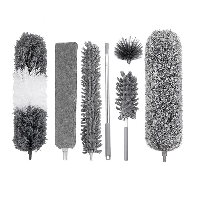 Microfiber Duster Kit for Cleaning, Reusable Bendable Washable Duster for Cobwebs,Ceiling Fan,Blinds,Furniture,Cars: Default Title