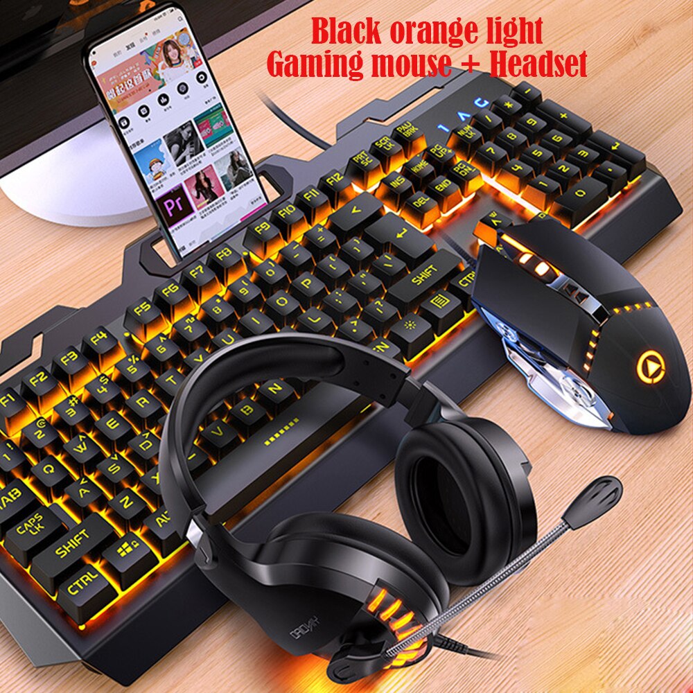 KISSCASE V2 gaming keyboard mouse headset three-piece kit manipulator sense keyboard and mouse kit se suit Gaming mouse headset: Black