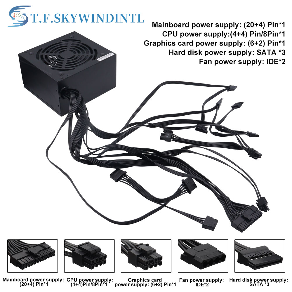Alimentatore ATX Alimentatore non modulare da 500 W 20 + 4 pin Interfaccia di alimentazione a tensione intera 110-230 V Alimentatori per computer per giochi