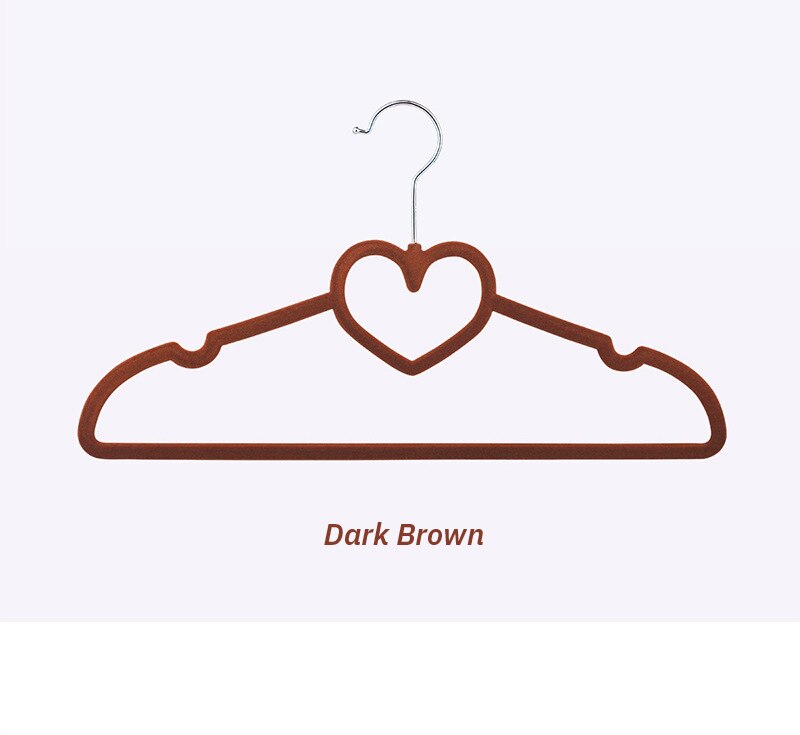 42CM 10/20PCS Cute Hangers Velvet Hangers Heart Clothing Rack Clothes Drying Rack Coat Hanger Hangers for Clothes: Dark Brown / 42CM 10PCS
