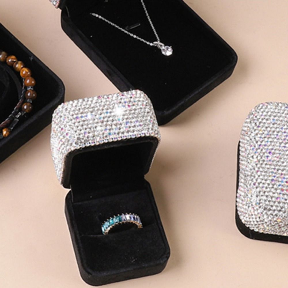 Sparkling Rhinestone Jewelry Box Velvet Luxury Rin... – Grandado