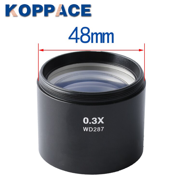 KOPPACE 0.3X Stereo Microscope Barlow Lens 287mm Working Distance Microscope Lens 48mm Microscope Nstallation Size