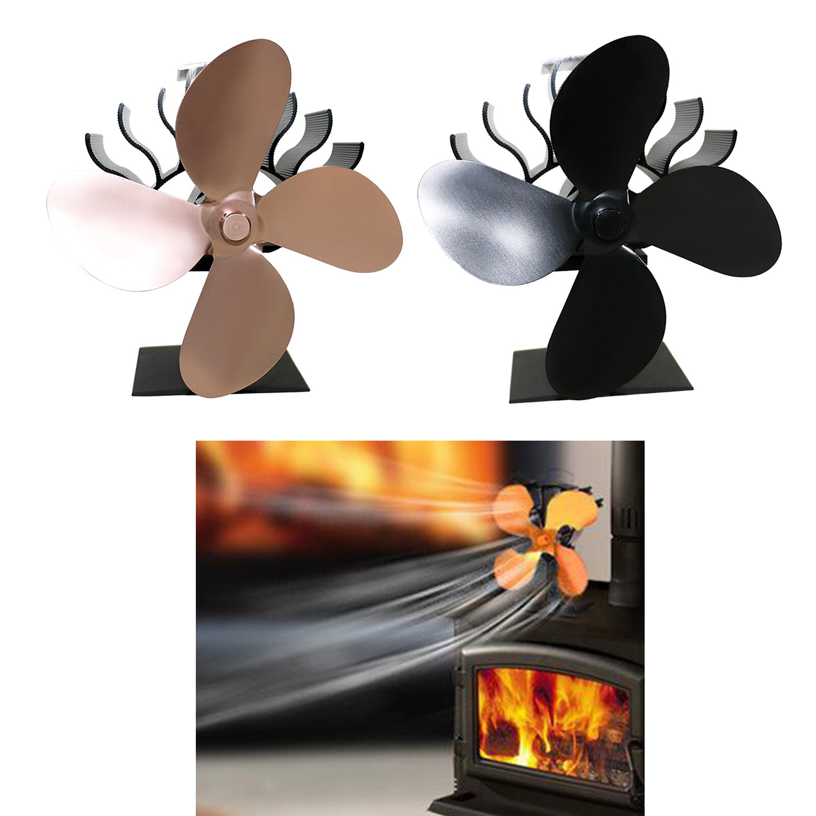 Mini ventilador de estufa de bajo perfil, alimentado por calor, para quemador de chimenea de leña