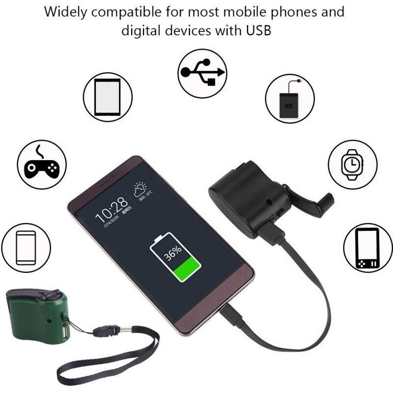 Externo portátil mão de energia emergência dínamo manivela usb carregamento universal carregador acampamento ao ar livre tool1