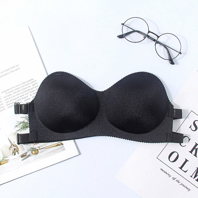 Seamless One-piece Tube Tops Women Removable Pads Intimates Basic Black/Skin Womens Strapless Bra Bandeau Tube Top: 2