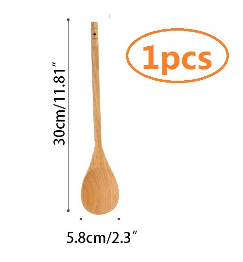 Utensilios de cocina de madera de haya Natural, 30cm, herramientas de cocina, cuchara de madera, pala, servidor de espagueti, ranurado: 1x spoon
