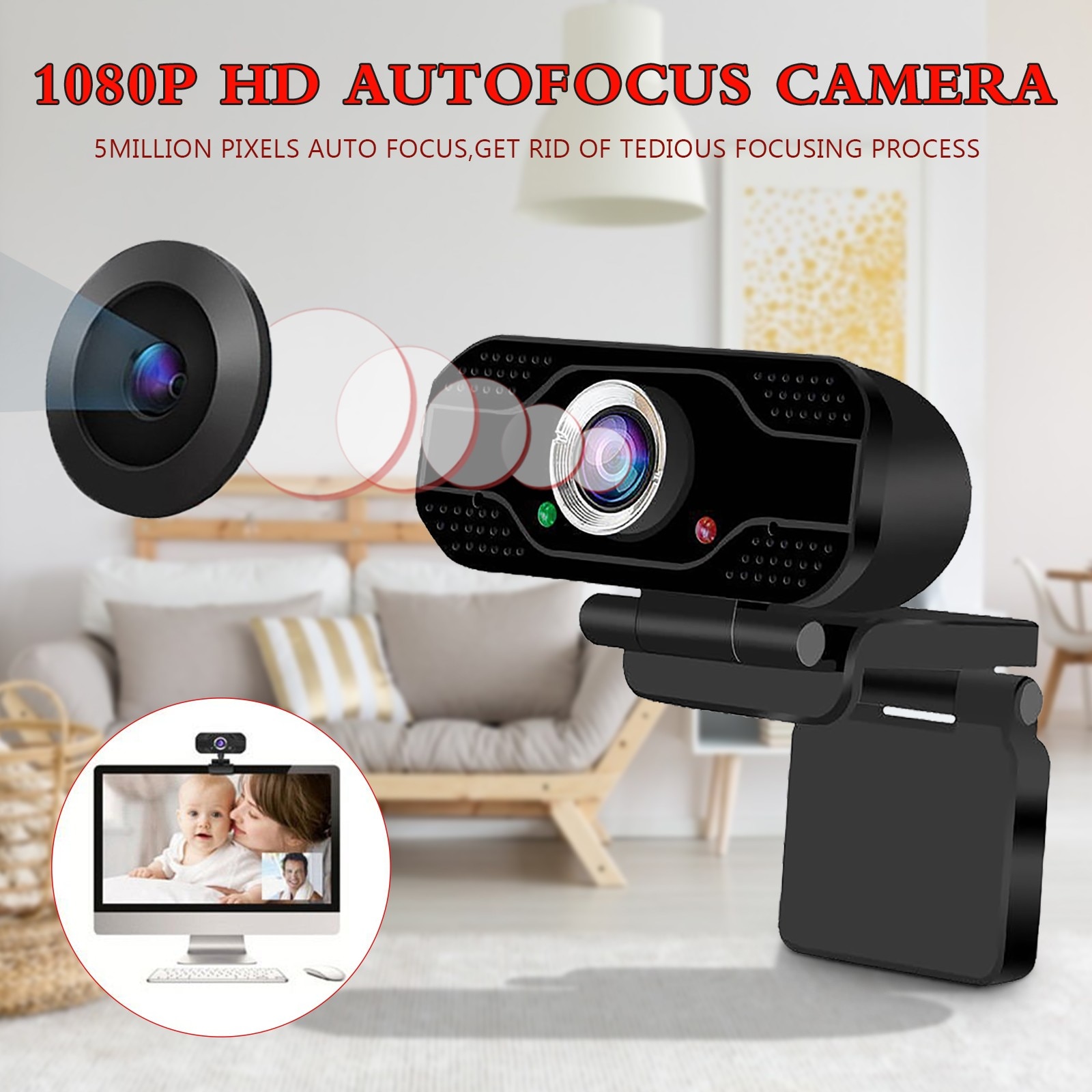 GF-X1 Full HD 1080P Webcam computadora cámara Web de la PC con micrófono giratorio de cámaras para su emisión en directo de Video conferencia de trabajo