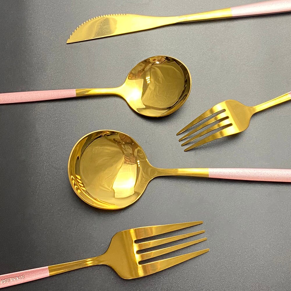 20 st färgglada bestick set guld bestick set dessert gaffel sked 304 rostfritt stål servis set glänsande kök servis set