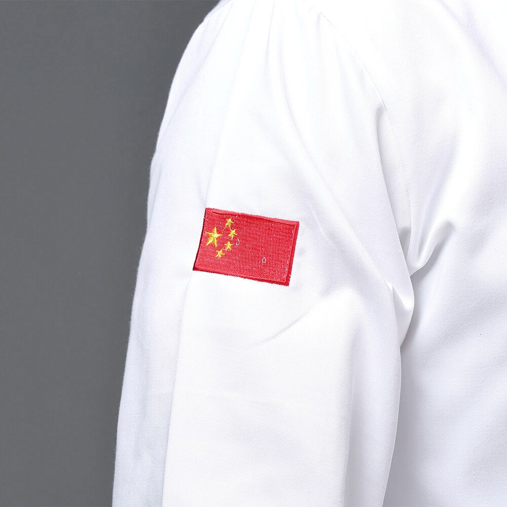 breathable unisex casual chef jacket flag kitchen catering restaurant service work uniform embroidery
