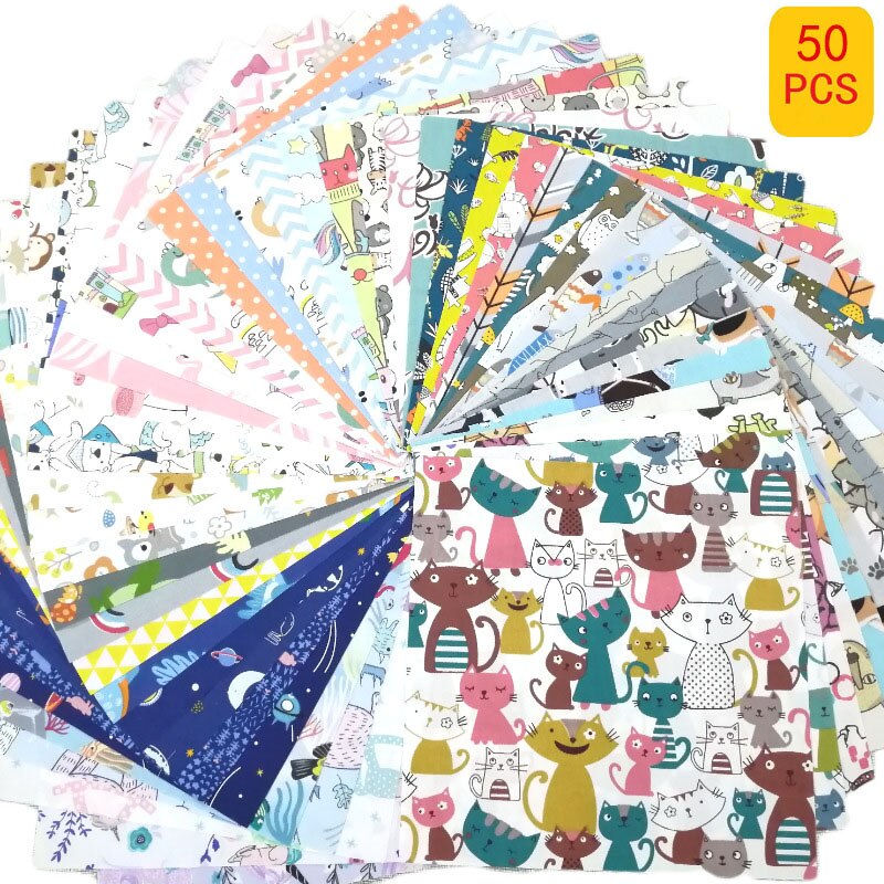 Cotton Fabric Printed Cloth Sewing Quilting Fabrics for Patchwork Needlework DIY 50 pieces of geometr Handmade Material: 3