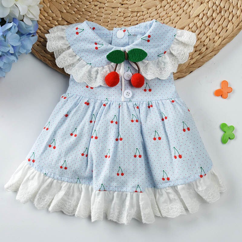 Princess Dog Dress Cherry Pet Dogs Dress Party Puppy Wedding Dresses Chihuahua Yorkshire Clothing for Dogs Costume Disfraz Perro: Blue / XS