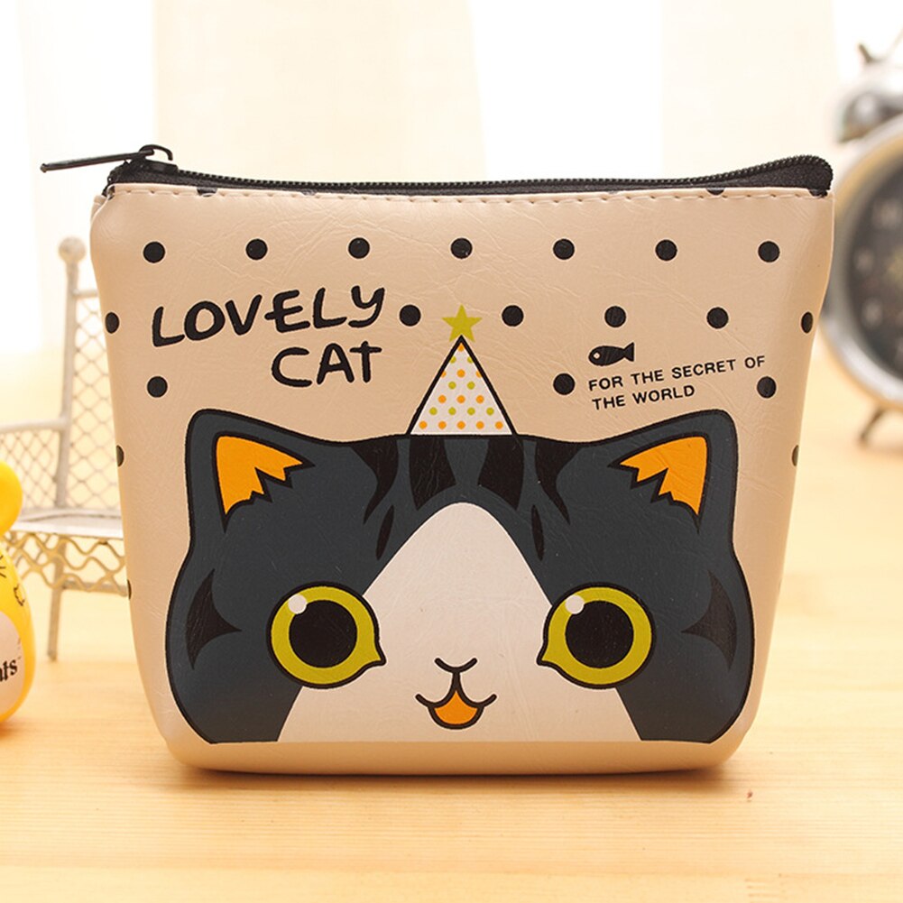 Vrouwenmeisje mini cartoon schattige kat portemonnee mini portemonnee muntzak pu leren dames clutch tas sleutelkaarthouder tas