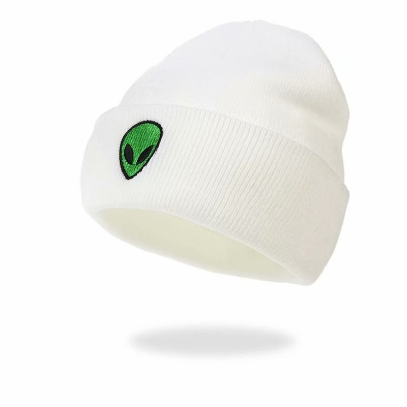 Broderet dødningehoved strikhue hip-hop-stil kraniemønster strikket hue til mænd og kvinder varm uldhue, hue: Grøn-hvid hat