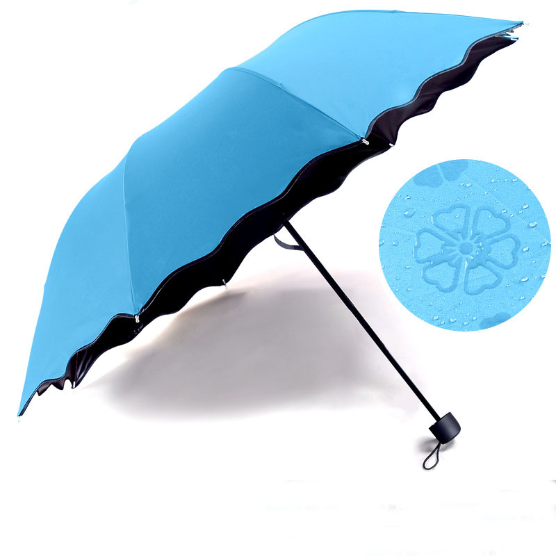 UV-proof Tri-folding Sun Umbrella Wind Resistant Umbrella Rain Women For Men Parasol Compact Large Travel Turn Into flower: Blue