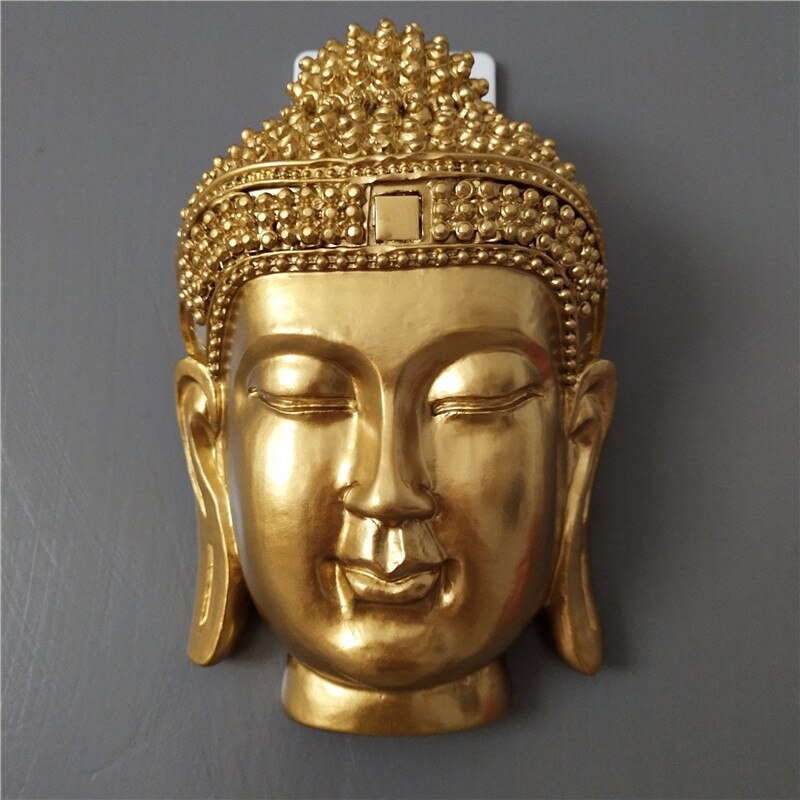 Gouden Boeddha Hoofd Standbeeld Muur Decoraties Sakyamuni Tathagata Boeddha Sculptuur Hars Ambachten Ornament Huisinrichting Standbeelden