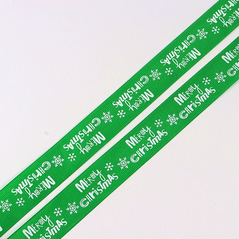 5 meter 25mm brede grosgrain kerstlinten rood groen bedrukt wit sneeuwvlok grosgrain lint linten kerstversiering: Vrolijk groen / 1 meter