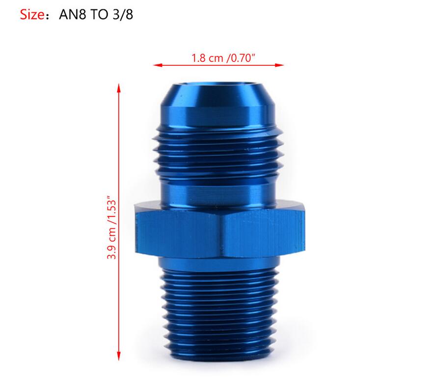 Areyourshop bil 1pc an4 an6 an8 an10 an12 npt rett fyringsolje luftslangetilpasning hannadapter blå bil biltilbehør: An8 to 3 8 npt