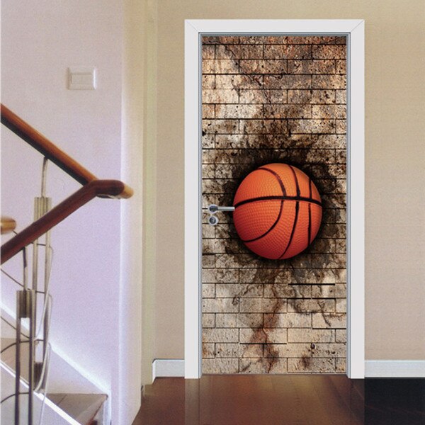 Pegatinas 3D de 77x200cm para puerta de baloncesto y pared de ladrillo para sala de estar, dormitorio, autoadhesivo de PVC, decoración del hogar, papel tapiz DIY, calcomanía Mural: MT045