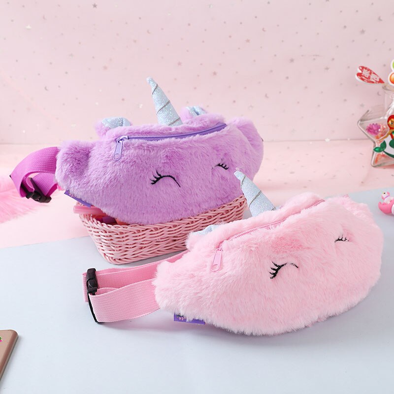 Unicorn Plush Waist Pack Girl Student Belt Bag Teenager Cute Chest Bag Pocket Korea Travel Phone Pouch Flannel Cute Shoulder Bag