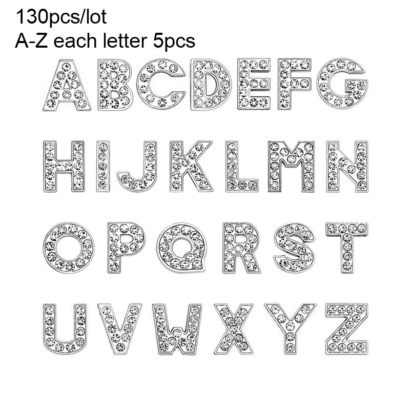 130 stuks/partij 8mm az strass schuifletters schuifbedels diy accessoires geschikt voor 8mm polsbandjes voor huisdierenhalsbanden: Volledige strass