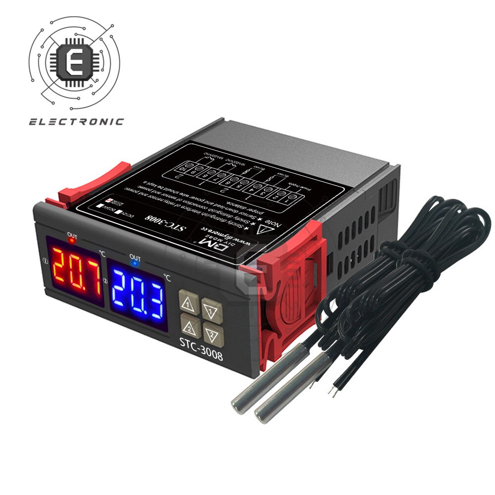 STC-3008 3018, 3028 AC 110-220V DC12V 24V 10A doble Digital controlador de temperatura del higrómetro del calefacción, refrigeración, termostato incubadora