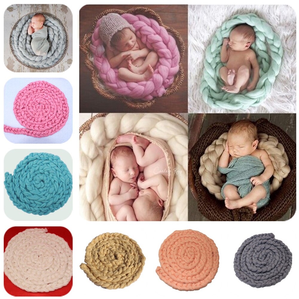 Handmade Woven Baby Blankets Wool Crochet Basket Filler Newborn Twisted Braid Photography Props Chunky Knit Blanket