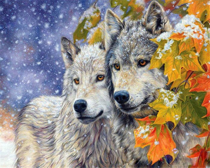 HUACAN Oil Painting By Numbers Wolf Kits Drawing Canvas DIY Pictures By Numbers Animals Winter Hand Painted Home Decor: SZGD412