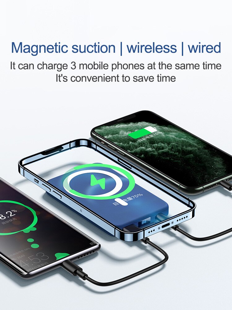 10000mAh Portable Magnetic Wireless Power Bank 15W Fast Charger For iPhone 12 13 Pro Max Mobile Phone External Battery