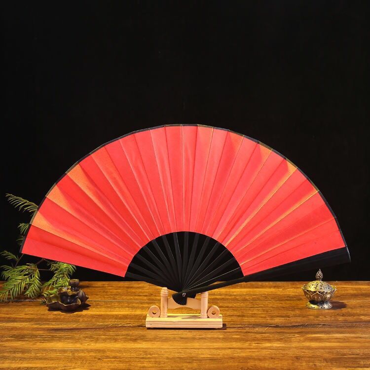 Silke kinesisk foldeventilator vintage håndvifte træ bambus gør-det-selv håndværksmaling festdekorationslomme til kalligrafimaleri: Rød