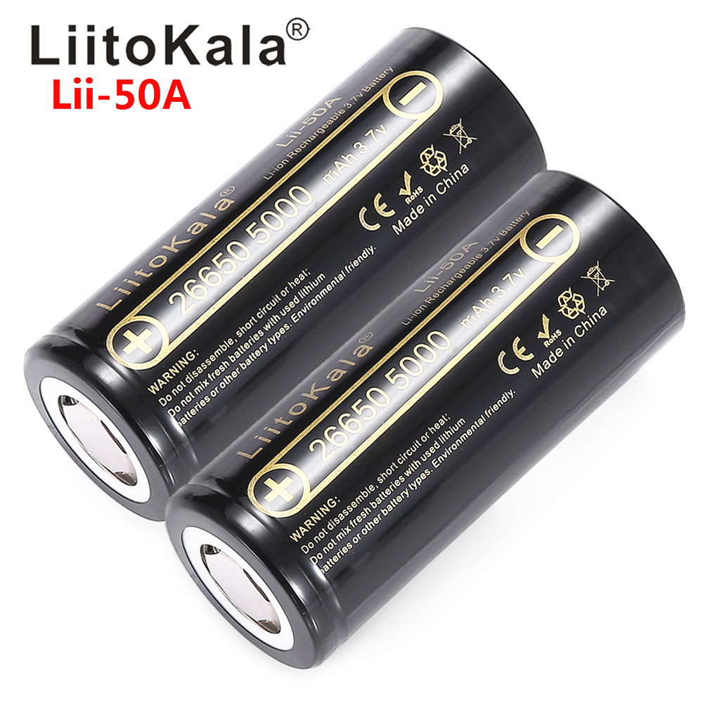 Liitokala Lii-50A 26650 5000Mah Hoge Capaciteit 26650-50A Lithium Batterij Voor Zaklamp Power Bank Li-Ion Oplaadbare Batterijen