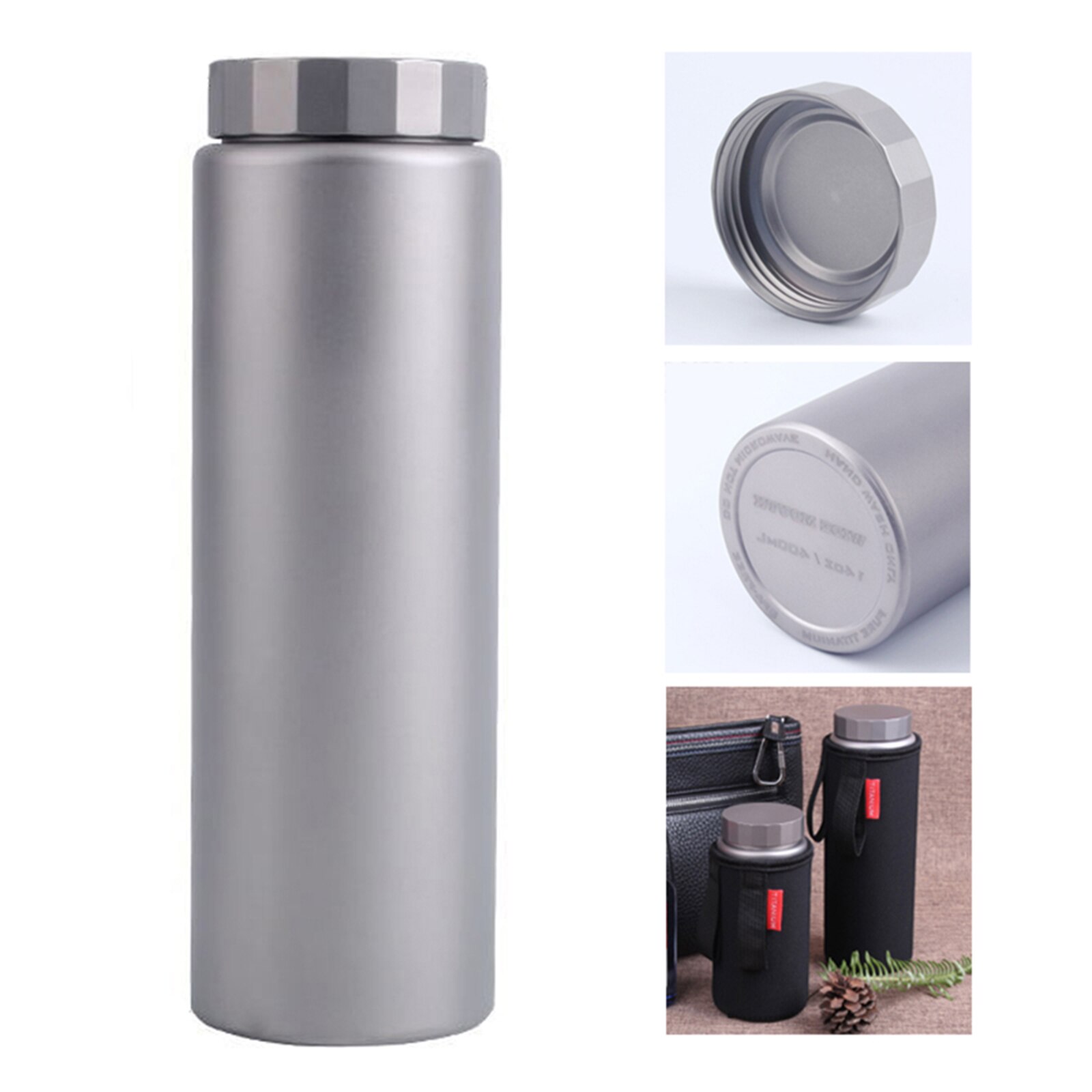 Titanium Water Bottle Sports Running Bottle Wide Mouth Drinking Bottle for Outdoor Camping Hiking Picnic Traveling 400/600ML