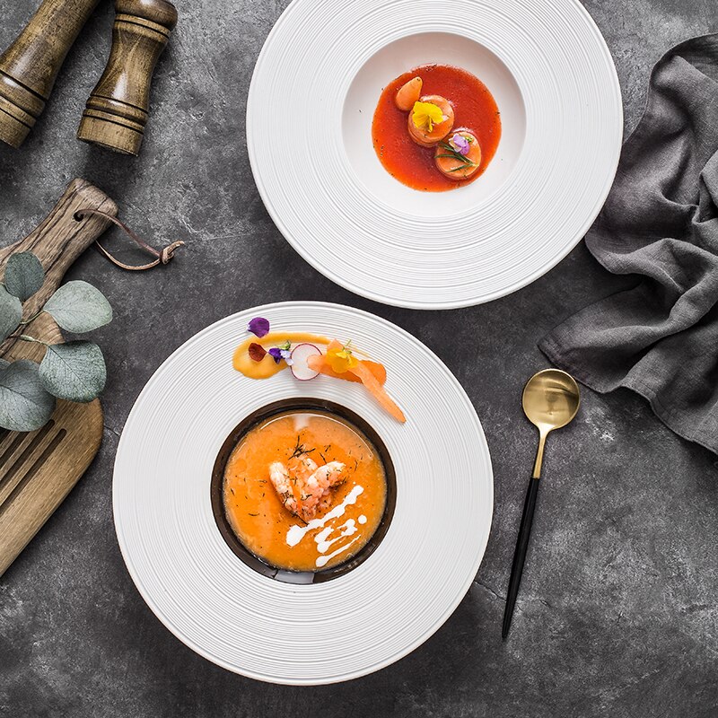 Sombrero de paja de cerámica nórdica, plato occidental, Hotel, restaurante, vajilla de cocina de 11,4 pulgadas, Pasta francesa, sopa, fideos, postre, plato profundo
