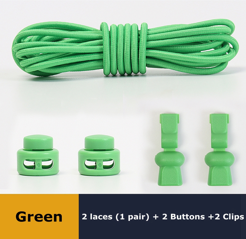 No Tie Shoelaces Round Elastic Shoe Laces Plastic Snap Lock Suitable For All Shoes Adult Children Walking Sports Lazy Lace: green