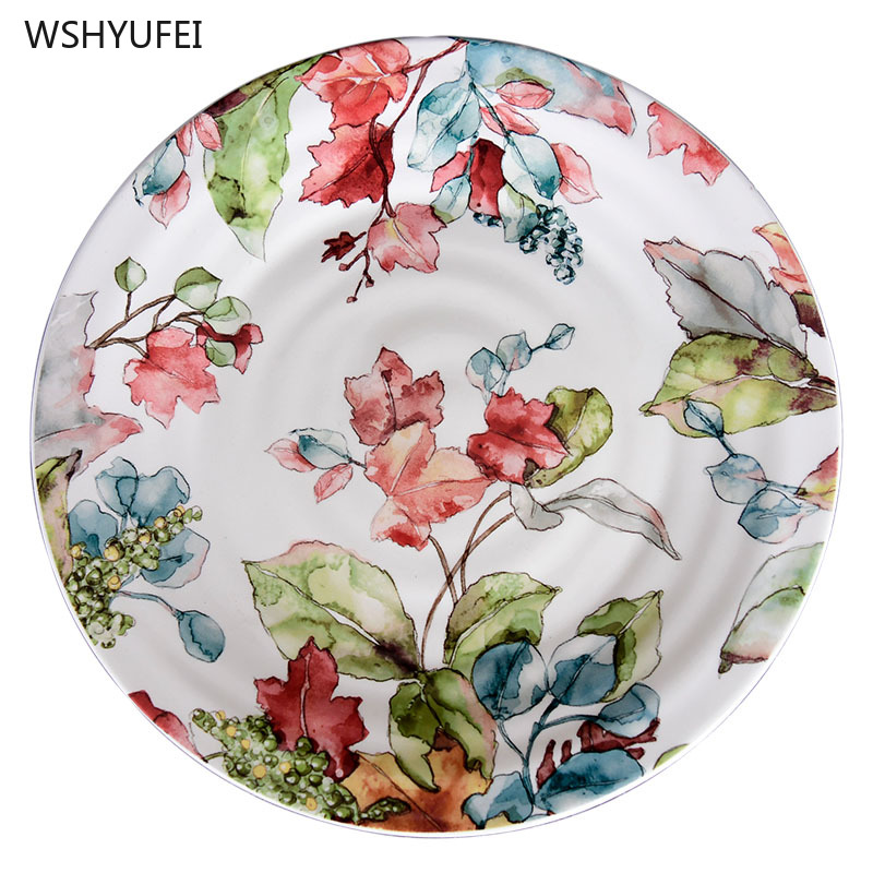 1 stk malede blomster runde keramiske fade bordservice western bøf salat dessert kage sushi opbevaring dekorativ tallerken