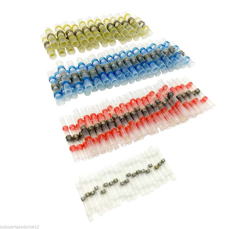 50PCS 4 colors Waterproof Solder Seal Heat Shrink Butt Wire Connectors Terminals Electrical Soldering Sleeve with Box Dropshippi