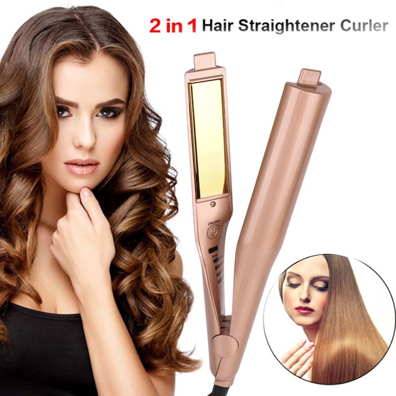 Hair Curler Gold 2 in 1 Straightening Iron Hair Curler Curling Iron Salon Hair Curling
