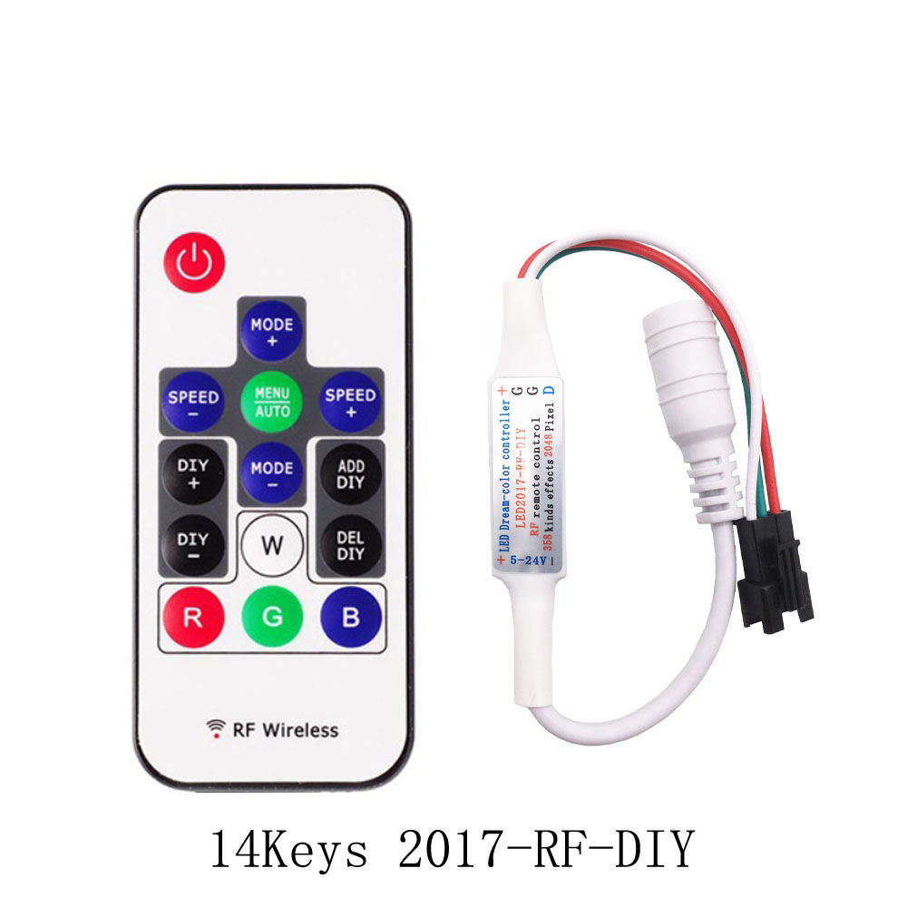 WS2812B WS2811 Led Pixels Strip Controller 3Keys RF 14/17/21Keys USB/DC Led Light Tape Remote Controller DC5-24V: Brown