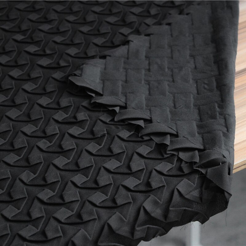 Pleated Chiffon Fabric Hand Woven Fold DIY Patchwork Clothes Geometry Transform Skirt Dress Original Fabric 85*65cm: Black / Small sample 10x10cm