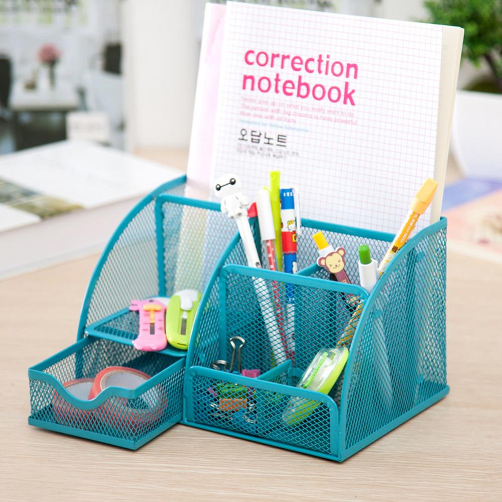 9 Grids Desk Organizer Multifunctionele Metalen Romp Meer Duurzaam Mesh Pen Holder School Kantoren Briefpapier Container Doos