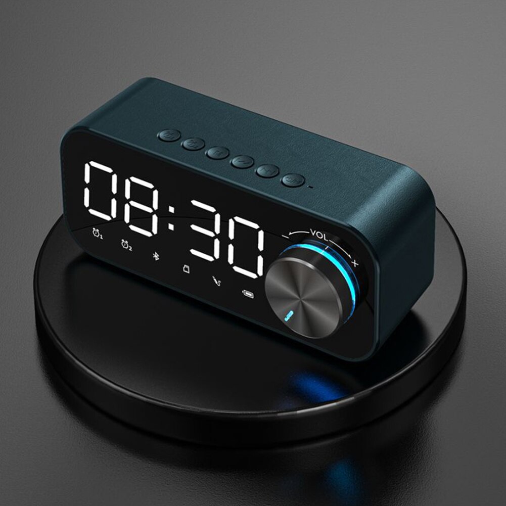 Mirror Surface Office Stereo Adjustable Volume With Night Light Home Decor Alarm Clock LED Digital Desktop Bluetooth Speaker: Blue