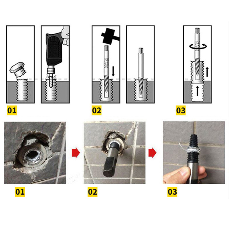 Grifo Extractor de alambre roto, válvula triangular de doble cabeza, Universal, de rosca rota, 4 y 6"