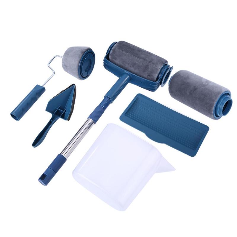 6/7 Uds pinceles de rodillo de pintura pinceles de rodillo de corredor Juego de cepillos de esquina DIY pincel de pintura uso doméstico herramientas decorativas de pared: 7pcs with seam
