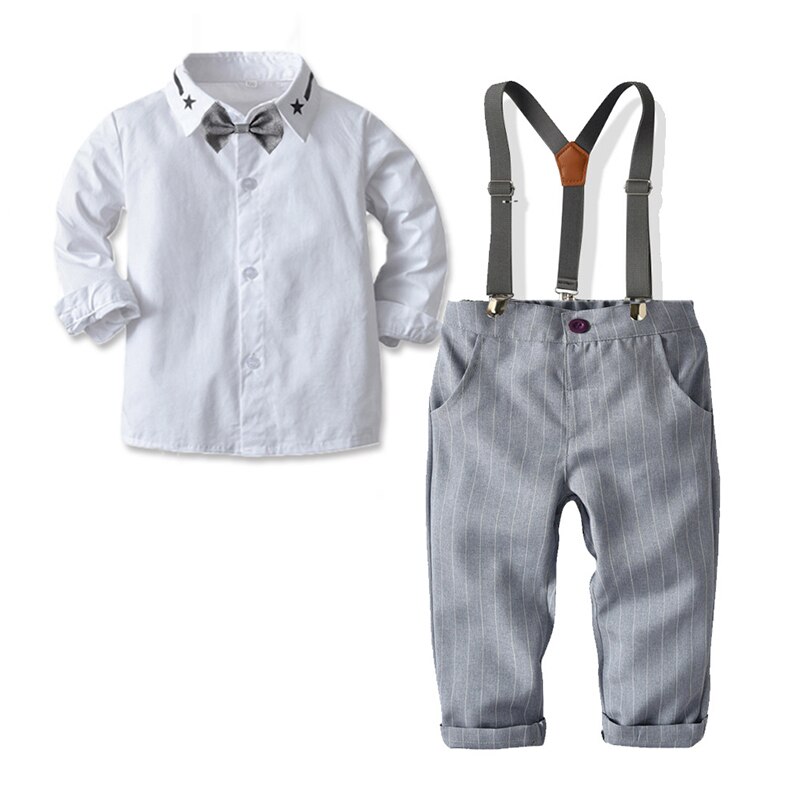 Baby Boys Clothes Sets Kids Gentleman Formal Dress Suit Bow Tie Shirt+Pants 4 PCS Children Wedding Party Costume 1-6 Years: 21B304 / 5T(120)