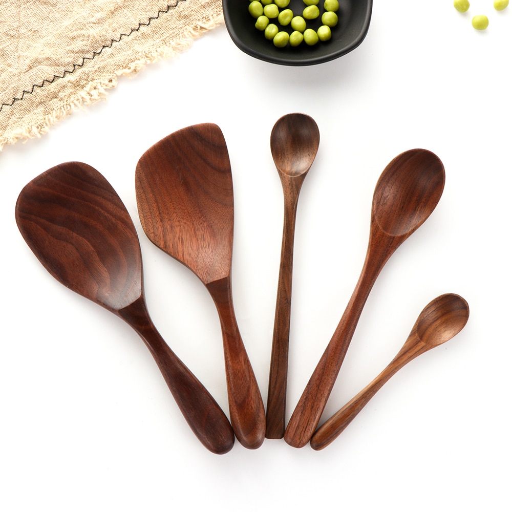 1pc cuillères à café en noyer noir pelle à riz Condiment Scoop vaisselle en bois soupe Desserts cuillère miel thé ustensiles de cuisine