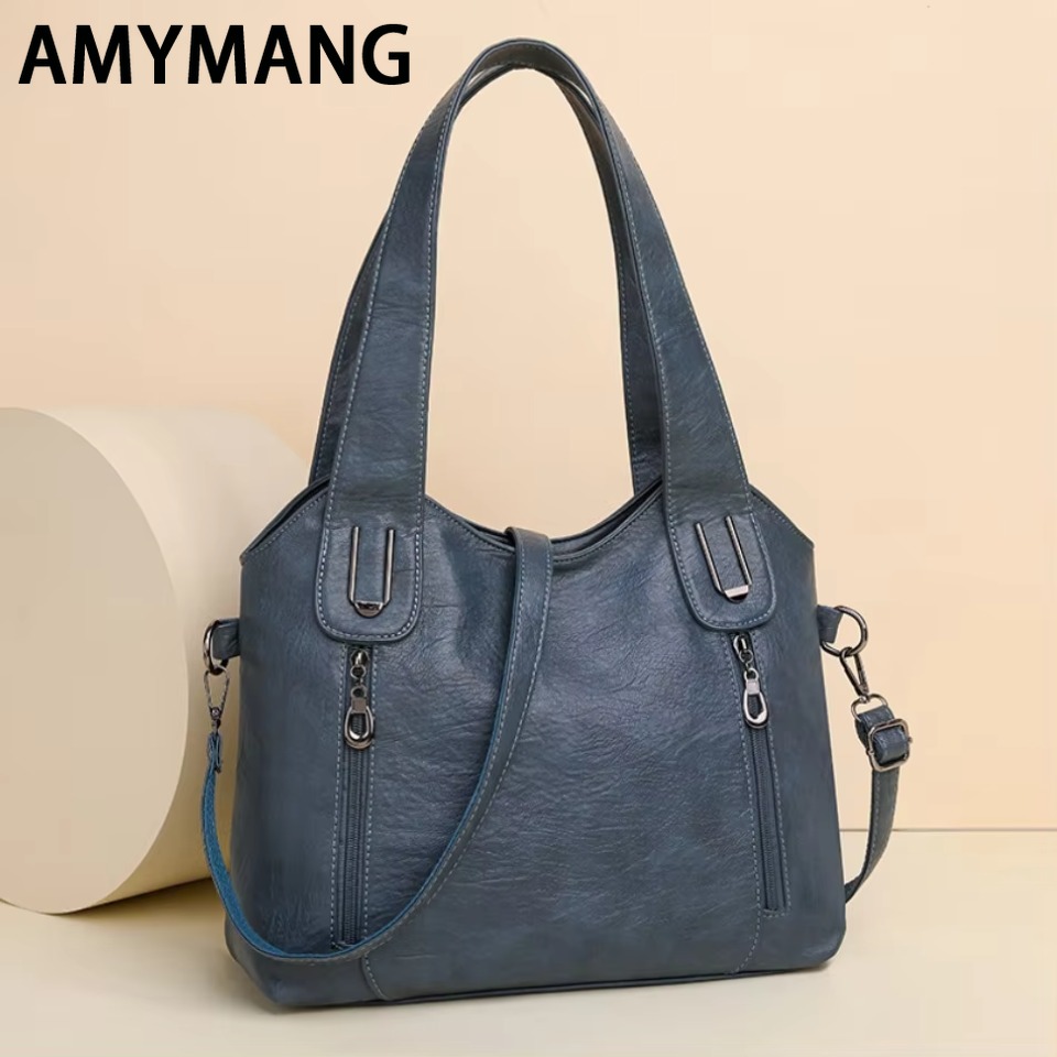 Bolsos de mano de Color sólido a la para mujer, bolso de mano de cuero suave, bolsos cruzados grandes informales para mujer, nuevas bolsas de mensajero de hombro