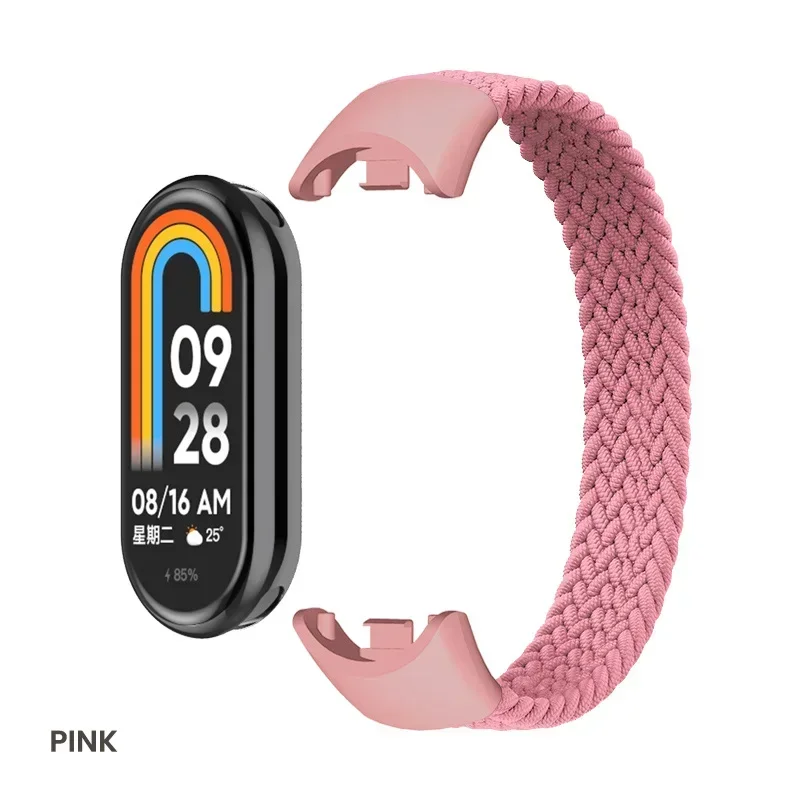 Bucle Solo trenzado para Xiaomi Mi Band 8, accesorios de repuesto, correas de reloj de nailon elástico, pulsera de correa para Miband 8 NFC: XS / Blanco