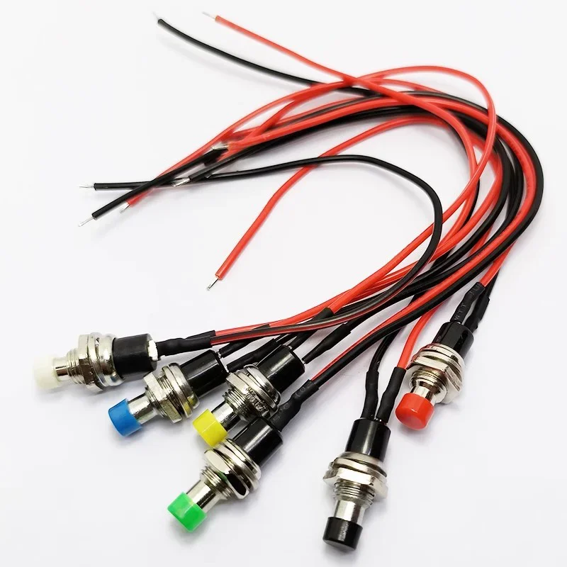 5Pcs Round PBS-110 Button Power Switch ON OFF 7mm Momentary Self-resetting Push Button Switch with 20cm Wire