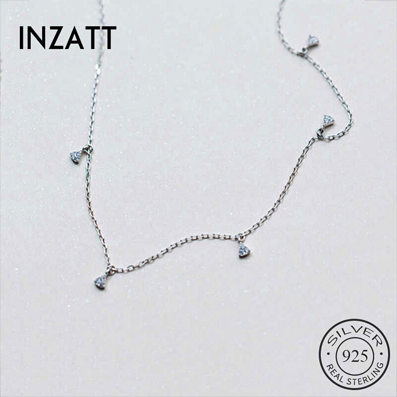 Inzatt Echt 925 Sterling Zilveren Zircon Hart Hanger Choker Ketting Vrouwen Minimalistische Fijne Sieraden Bohemen Accessoires