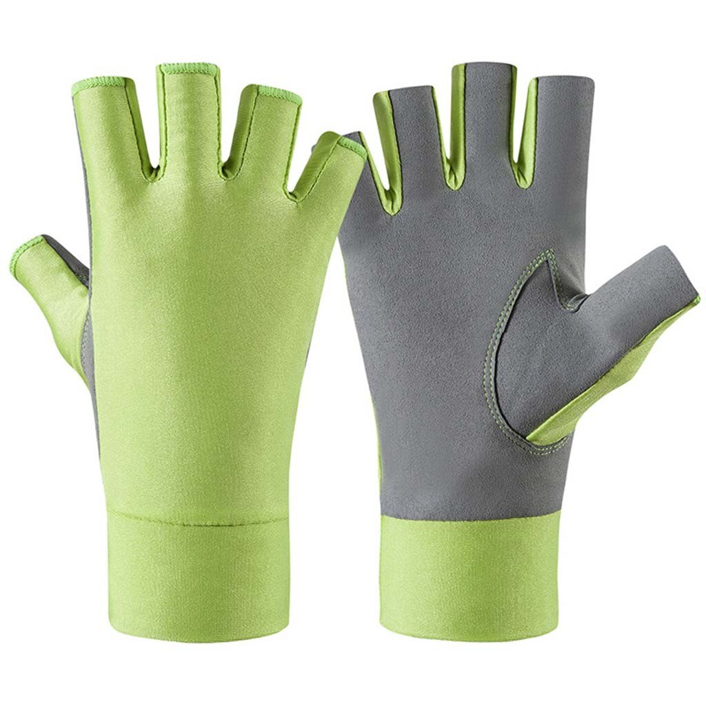 Proteção uv fingerless respirável luvas de pesca para homens mulher barco ciclismo vela caiaque estofamento caminhadas ciclismo luvas: green / L